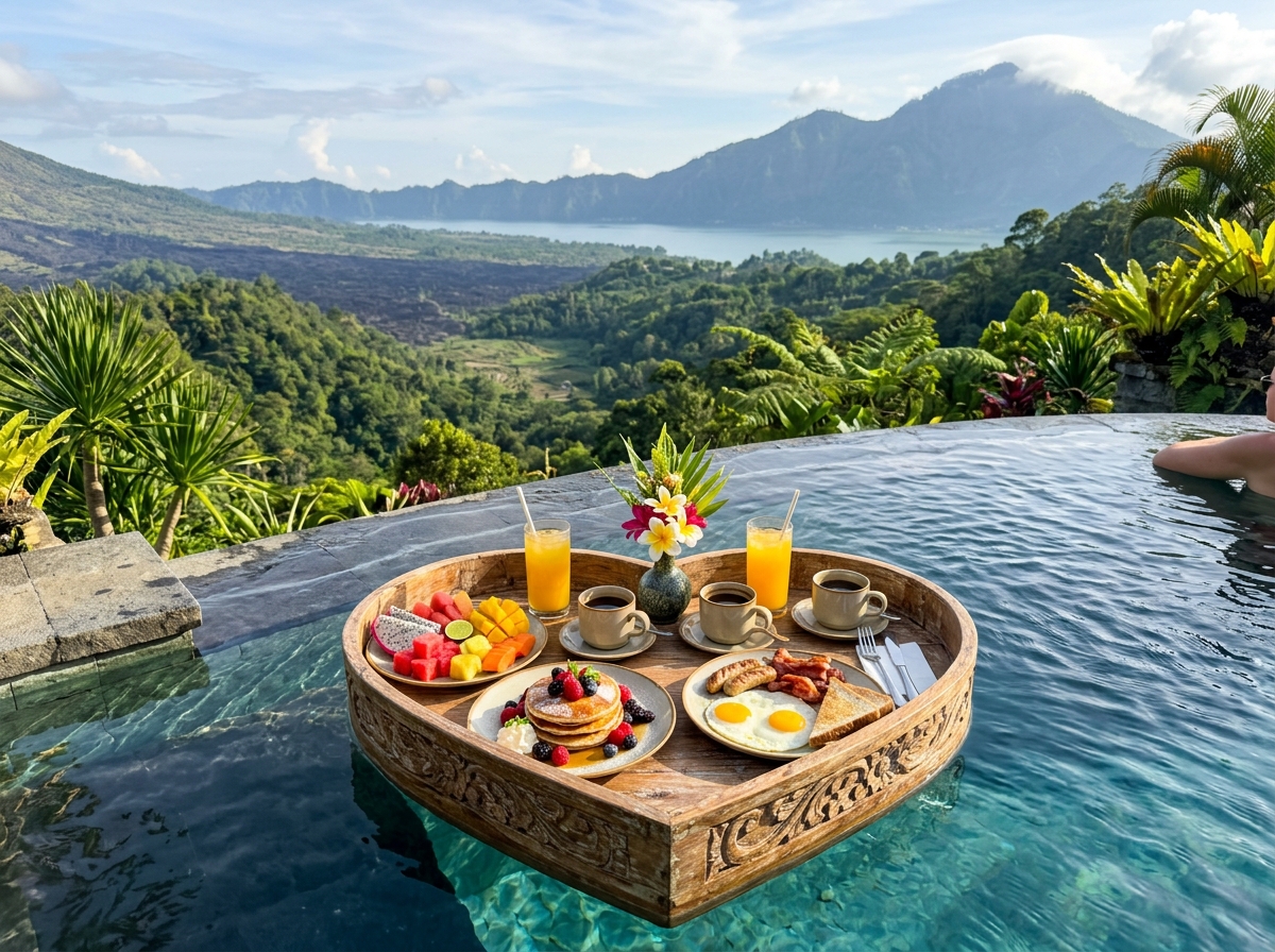 Floating Breakfast Tray with Tropical Fruits & Balinese Coffee