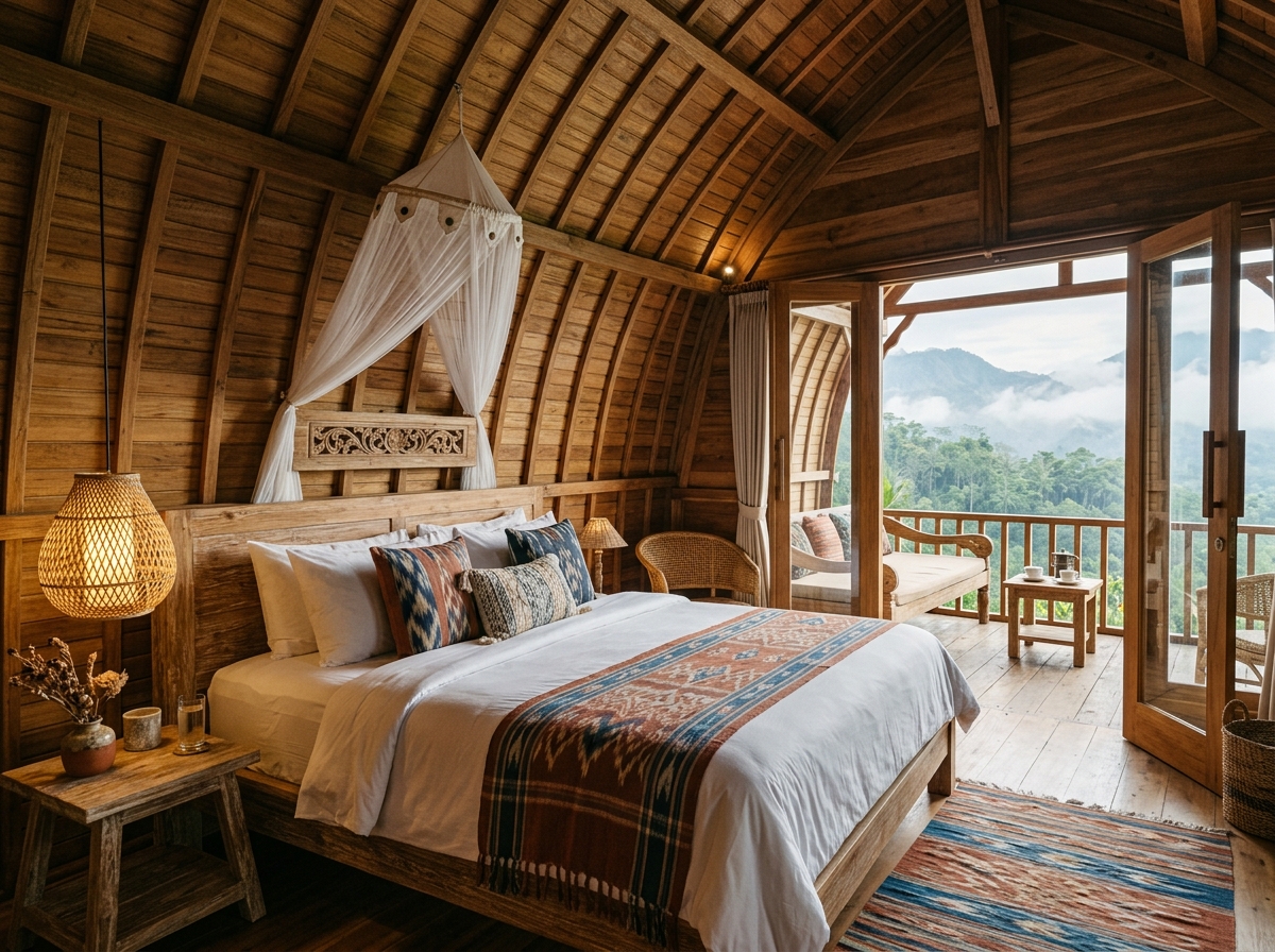 Lumbung Second-Floor Bedroom Opening to Mountain Views
