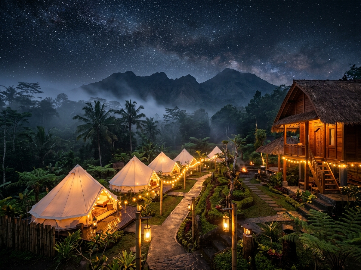 Magical Evening Fairy Lights & Tents under the Starry Sky