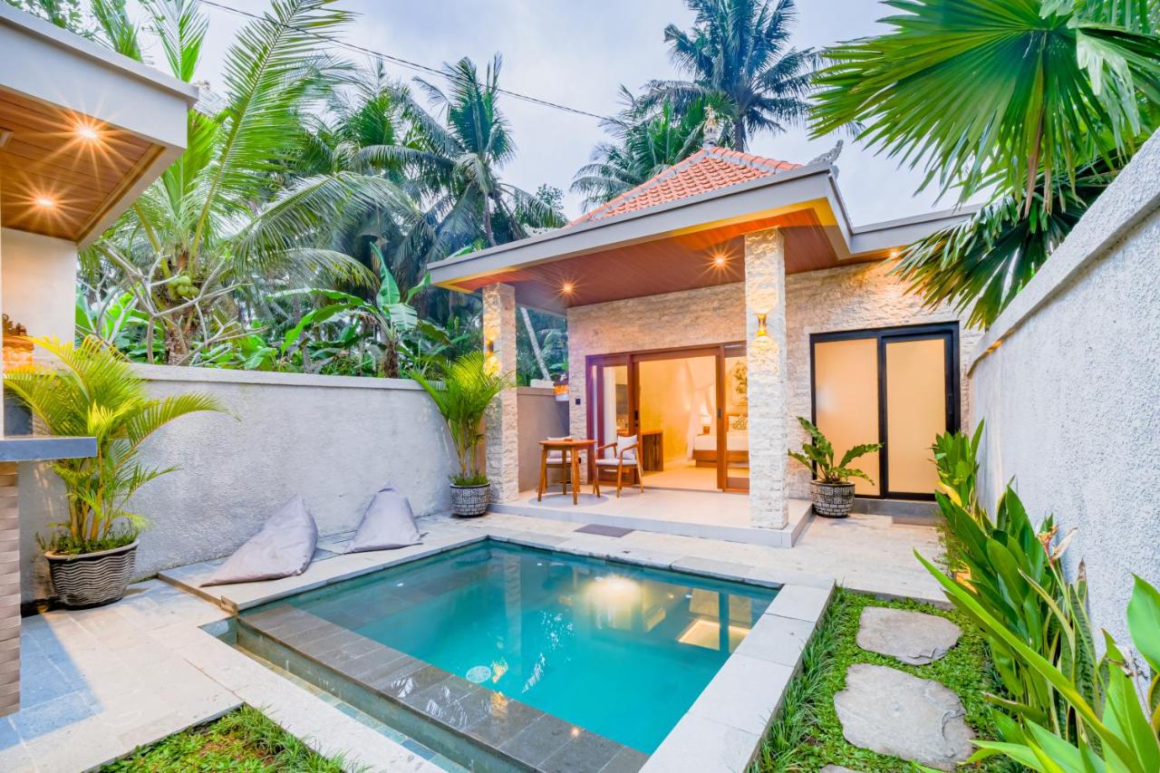 Sun-Drenched Private Pool Patio View from Bedroom Door - Uma Sari Bedulu Luxury Villas Ubud